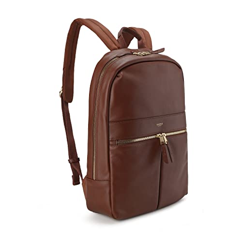 KNOMO Leather Beauchamp 14" Laptop Backpack Slim Computer Bookbag for Work, Travel Purse Daypack, Brown