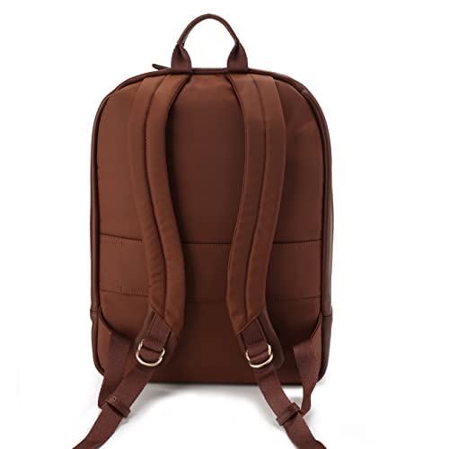 KNOMO Leather Beauchamp 14" Laptop Backpack Slim Computer Bookbag for Work, Travel Purse Daypack, Brown