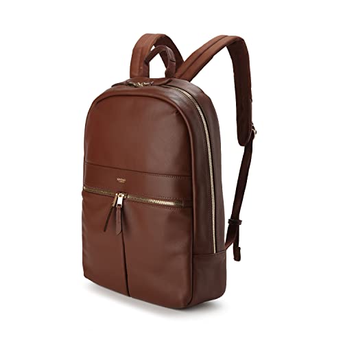 KNOMO Leather Beauchamp 14" Laptop Backpack Slim Computer Bookbag for Work, Travel Purse Daypack, Brown