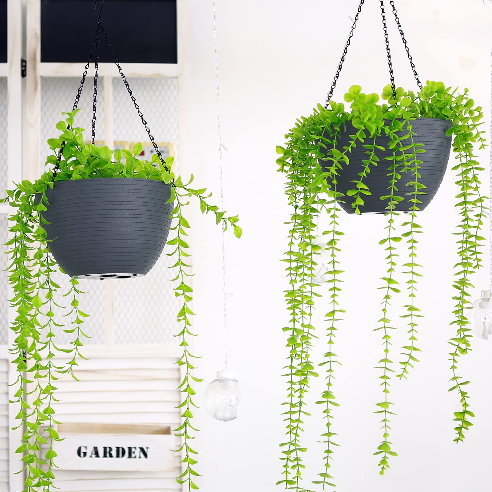 summer flower 2 Pack 9.9 Inch Self Watering Hanging, Deep Planters Hanging Pots for Indoor Outdoor Plants Hanging Baskets Hanging Plant Holder Plant Hanger for Flower Garden Porch Ceiling (Dark Gray)