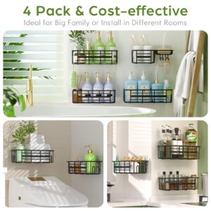 TOPCHASE Shower Caddy Shower Organizer, 4 Pack Shower Shelves for Inside Shower, Rustproof Adhesive Black Shower Storage Rack With Built-in Soap Dish