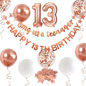 rose gold omg ur a teenager happy 13th birthday banner garland foil balloon 13 for 13 birthday decorations official teenager 13th birthday decor for teen girls 13 year old birthday party supplies