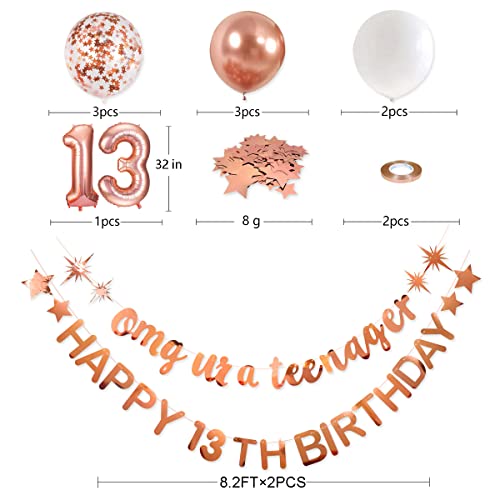 Rose Gold Omg Ur A Teenager Happy 13th Birthday Banner Garland Foil Balloon 13 for 13 Birthday Decorations Official Teenager 13th Birthday Decor for Teen Girls 13 Year Old Birthday Party Supplies