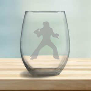 elvis etched stemless wine glasses - set of 2/4/6/8-20.5oz glassware (set of four (4))
