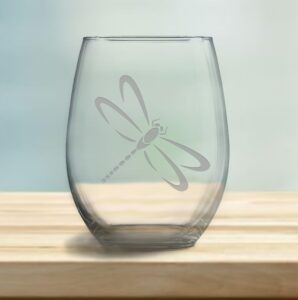 dragonfly etched stemless wine glasses - set of 2/4/6/8-20.5oz glassware (set of two (2))