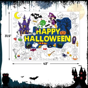 WorldBazaar 3PCS Halloween Coloring Posters Kids Halloween Coloring Tablecloth Banner Halloween Crafts for Kids Halloween Party Supplies