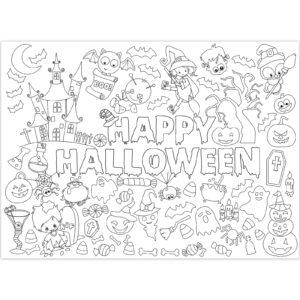 WorldBazaar 3PCS Halloween Coloring Posters Kids Halloween Coloring Tablecloth Banner Halloween Crafts for Kids Halloween Party Supplies