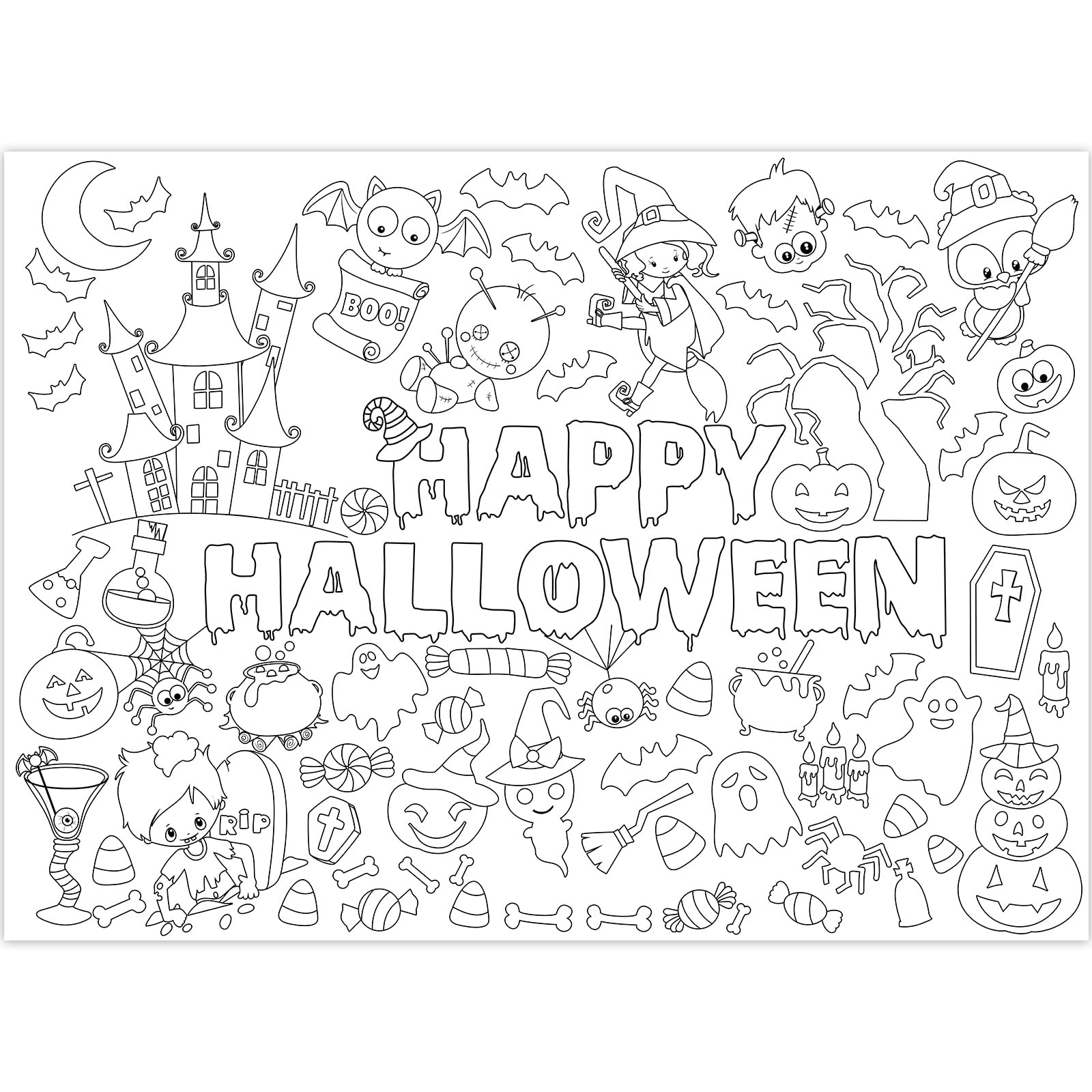 WorldBazaar 3PCS Halloween Coloring Posters Kids Halloween Coloring Tablecloth Banner Halloween Crafts for Kids Halloween Party Supplies