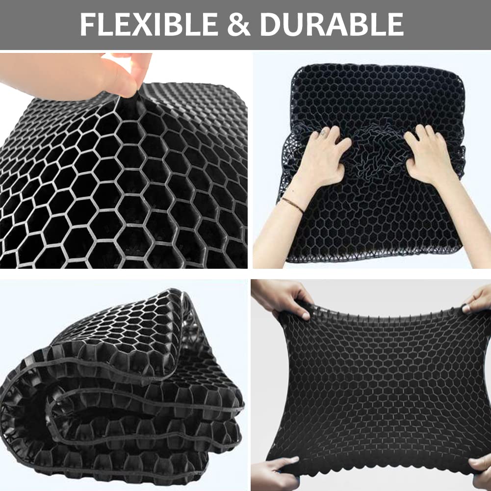 Gel Seat Cushion for Long Sitting - Wheelchair Cushion for Pressure Sores - Office Chair Car Seat Cushion for Coccyx,Sciatica,Back,Hip & Tailbone Pain - Egg Seat Cushion with Non-Slip Cover, Black