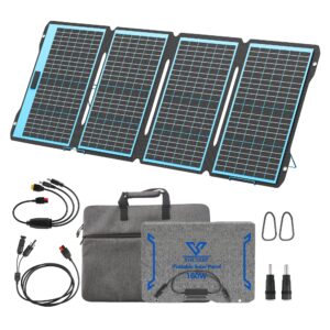 voltset 160w portable solar panels, foldable solar panel charger of etfe 23.5% high efficiency with adjustable kickstand, waterproof ip68 for mobile power station rv camping off grid