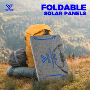 Voltset 160W Portable Solar Panels, Foldable Solar Panel Charger of ETFE 23.5% High Efficiency with Adjustable Kickstand, Waterproof IP68 for Mobile Power Station RV Camping Off Grid