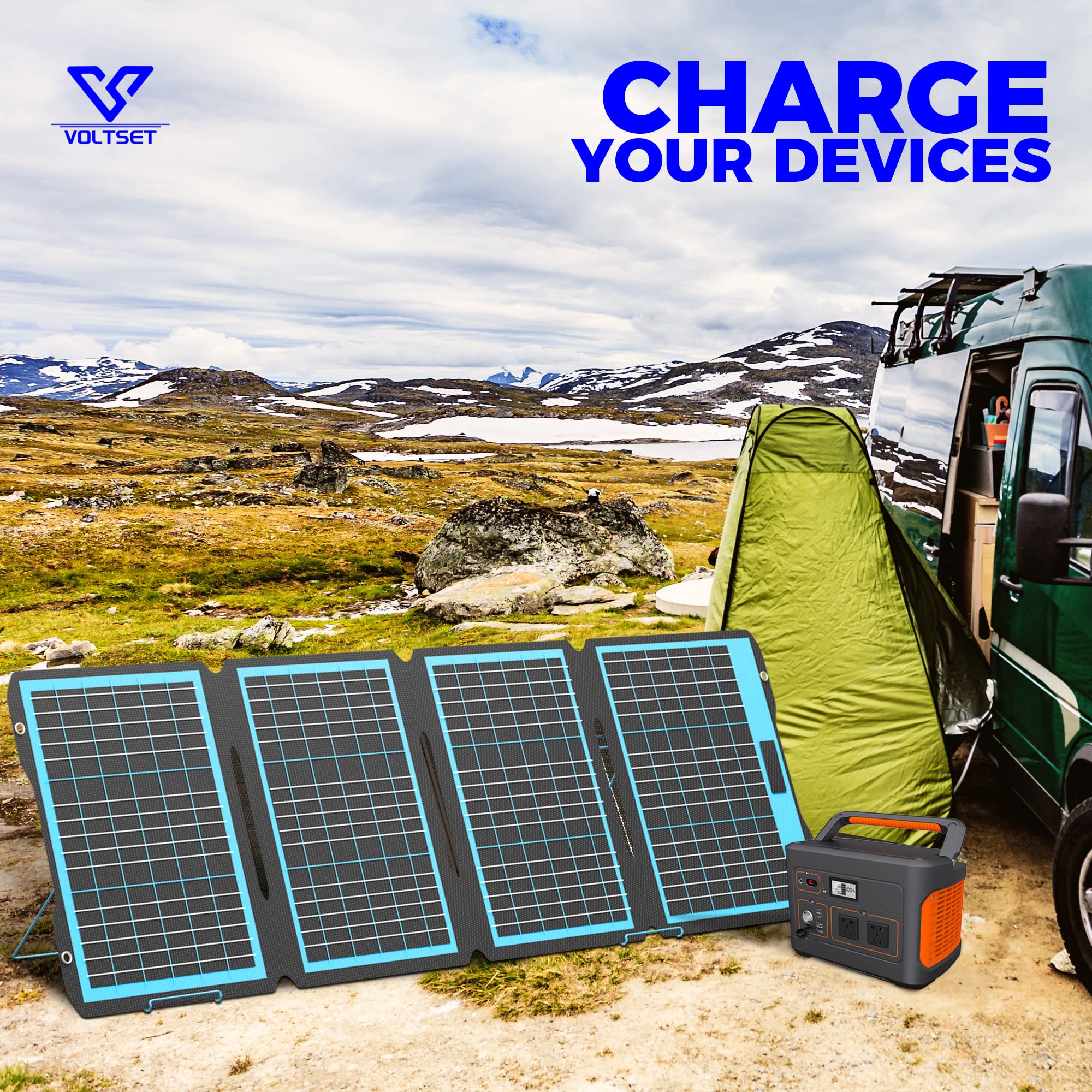 Voltset 160W Portable Solar Panels, Foldable Solar Panel Charger of ETFE 23.5% High Efficiency with Adjustable Kickstand, Waterproof IP68 for Mobile Power Station RV Camping Off Grid