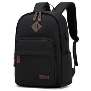 kyalou laptop backpack, lightweight bookbag casual daypack for men and women, college with usb charging port - black