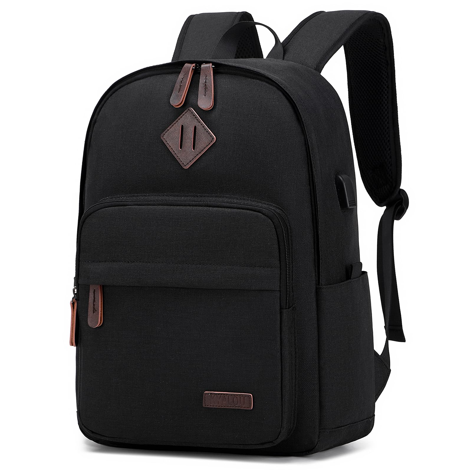 KYALOU Laptop Backpack, Lightweight Bookbag Casual Daypack for Men and Women, College with USB Charging Port - Black