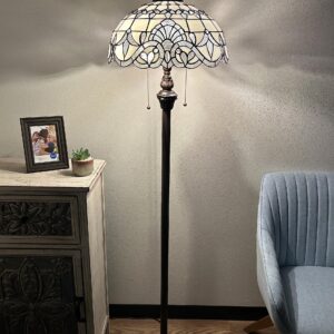 enjoy decor lamps Tiffany Floor Lamp White Stained Glass Baroque Style Lavender LED Bulbs Included for Living Room Dining Room Bedroom 16" D*16" W*64" H