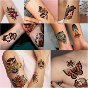 Yazhiji 77sheets Waterproof Fake Tattoo for Men or Women 17sheets Larger Half Arm Owl Peony Butterfly Snake Temporary Tattoos for Boy or Girl And 60 sheets Tiny Flower Tattoo Sticker for Kids