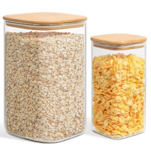 comsaf glass pantry storage containers, 156/51 oz large square flour and sugar containers with airtight lids, gallon glass jars with bamboo lids for rice, pasta, cookies, coffee beans