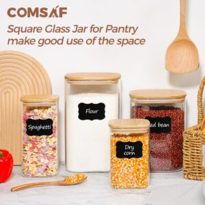 ComSaf Glass Pantry Storage Containers, 156/51 oz Large Square Flour and Sugar Containers with Airtight Lids, Gallon Glass Jars with Bamboo Lids for Rice, Pasta, Cookies, Coffee Beans