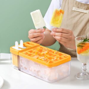 Ice Cube Tray with Lid and Bin for Freezer Container,4 Pcs Popsicle Molds And 24 pcs Ice Cubes Molds for Refrigerator With Easy Release,Spill-Resistant Removable Lid & Ice Scoop for Whiskey,Cocktail