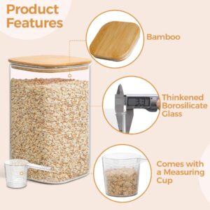 ComSaf Glass Pantry Storage Containers, 156/51 oz Large Square Flour and Sugar Containers with Airtight Lids, Gallon Glass Jars with Bamboo Lids for Rice, Pasta, Cookies, Coffee Beans