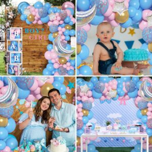 137Pcs Baby Boxes Gender Reveal Balloon Decorations Kit, Pink & Blue Balloon Arch with 4pcs Baby Boxes with Letters (A-Z+Baby) for Baby Shower Boy or Girl Gender Reveal Party Decor Birthday Supplies