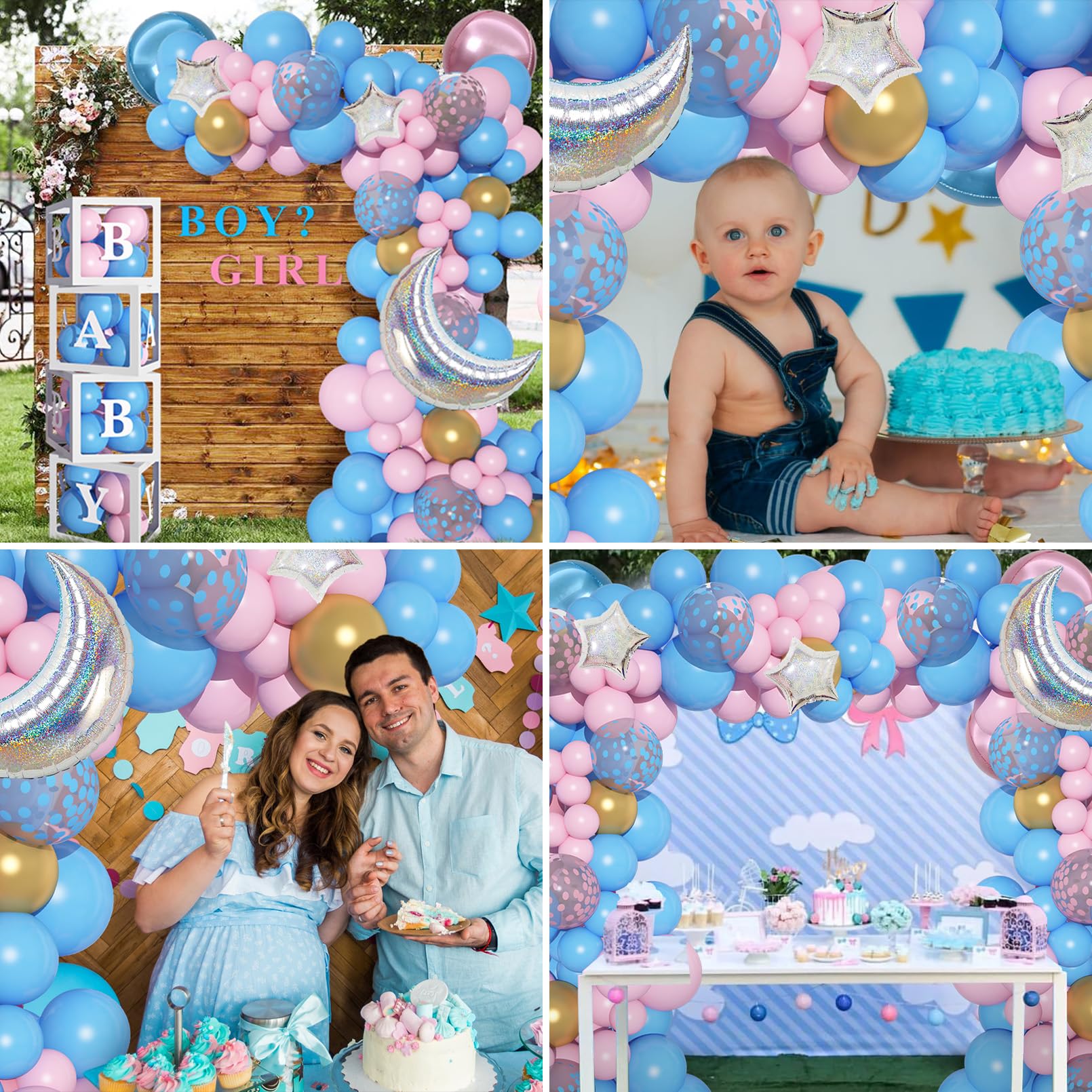 137Pcs Baby Boxes Gender Reveal Balloon Decorations Kit, Pink & Blue Balloon Arch with 4pcs Baby Boxes with Letters (A-Z+Baby) for Baby Shower Boy or Girl Gender Reveal Party Decor Birthday Supplies