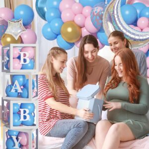 137Pcs Baby Boxes Gender Reveal Balloon Decorations Kit, Pink & Blue Balloon Arch with 4pcs Baby Boxes with Letters (A-Z+Baby) for Baby Shower Boy or Girl Gender Reveal Party Decor Birthday Supplies