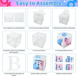 137Pcs Baby Boxes Gender Reveal Balloon Decorations Kit, Pink & Blue Balloon Arch with 4pcs Baby Boxes with Letters (A-Z+Baby) for Baby Shower Boy or Girl Gender Reveal Party Decor Birthday Supplies