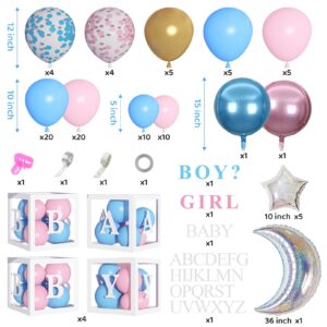 137Pcs Baby Boxes Gender Reveal Balloon Decorations Kit, Pink & Blue Balloon Arch with 4pcs Baby Boxes with Letters (A-Z+Baby) for Baby Shower Boy or Girl Gender Reveal Party Decor Birthday Supplies