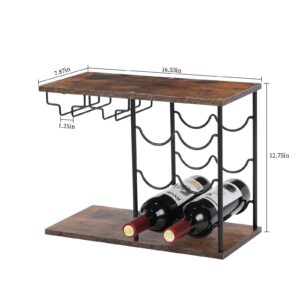 MOOACE Countertop Wine Rack, Hold 6 Wine Bottles and 4 Glasses Rack, Freestanding Wine Rack for Home, Kitchen, Bar Table, Wine Cellar, Cabinet