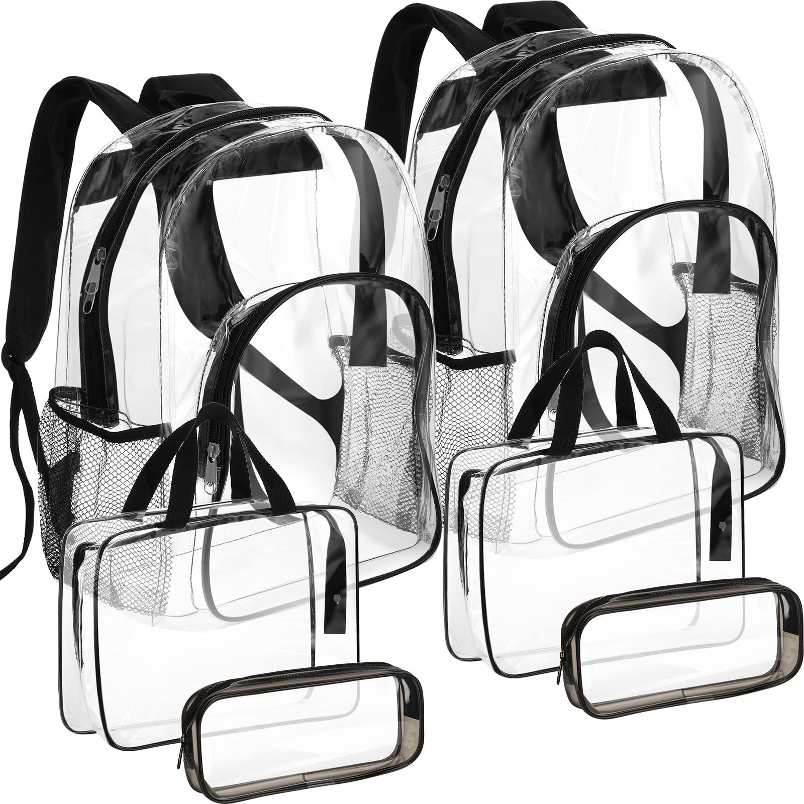 6 Pcs Clear Backpack Set Heavy Duty PVC Transparent Backpack Clear Book Bag See Through Backpack Clear School Bag with Clear Toiletry Bag Pencil Case