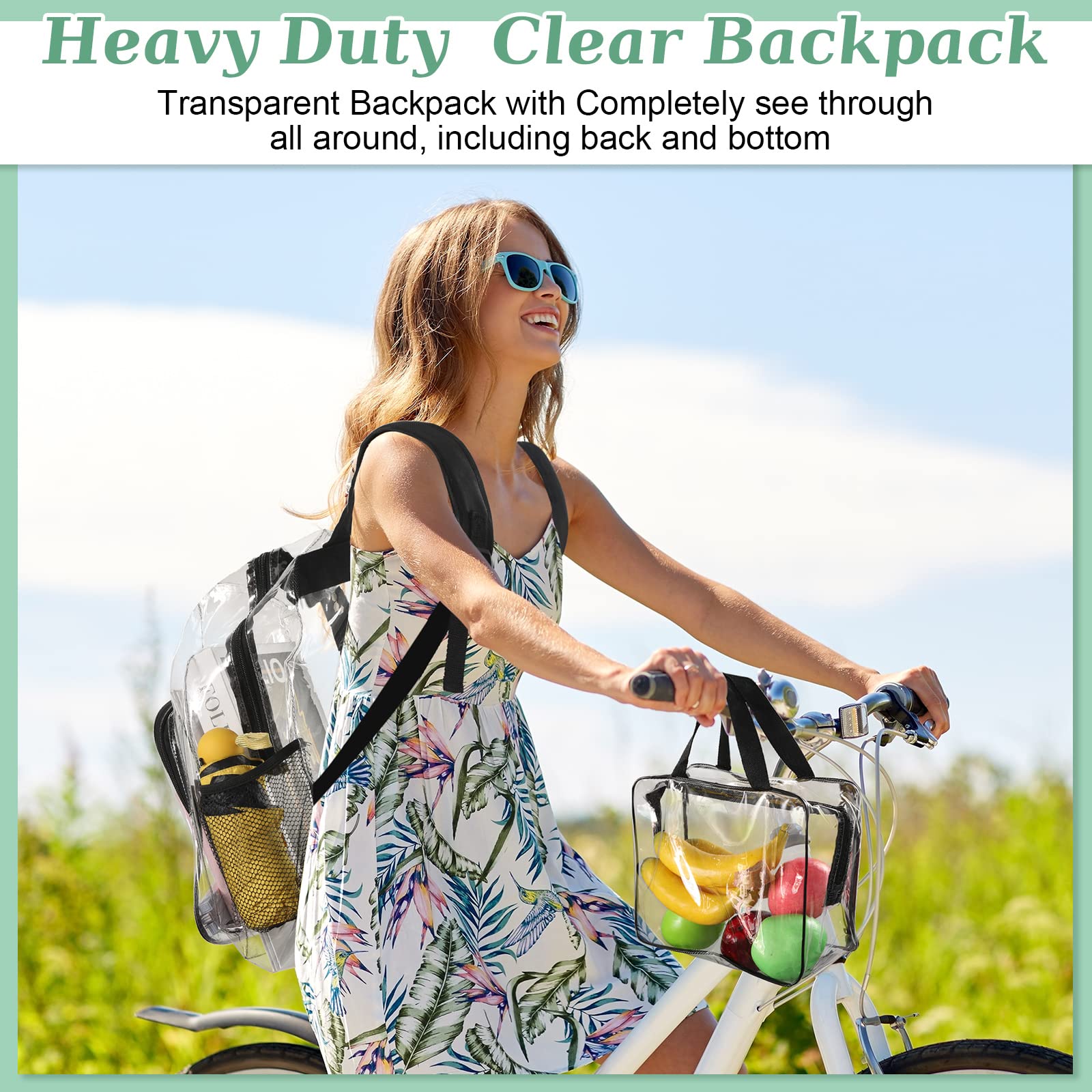 6 Pcs Clear Backpack Set Heavy Duty PVC Transparent Backpack Clear Book Bag See Through Backpack Clear School Bag with Clear Toiletry Bag Pencil Case