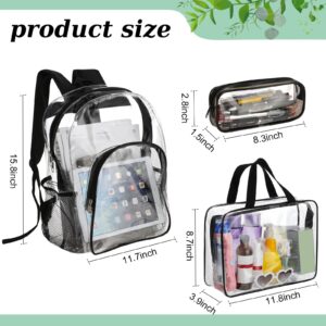 6 Pcs Clear Backpack Set Heavy Duty PVC Transparent Backpack Clear Book Bag See Through Backpack Clear School Bag with Clear Toiletry Bag Pencil Case