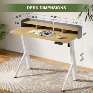 SOMEET Electric Height Adjustable Standing Desk, 48''x24'' Stand Up Desk with Double Drawers, R Shape Sit Stand Rising Desk with Monitor Stand, Home Office Ergonomic Computer Workstation, Light Rustic