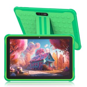 newision kids tablet 10 inch,android 10 toddler tablet,kids learning tablet with dual camera,32gb kids wifi tablets,6000mah,kid-proof case (green)