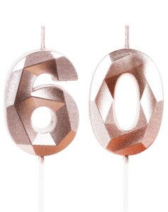 60th birthday candles,number 60 candles,rose gold happy birthday candle for cake,3d design cake topper decorations for women men pet birthday party wedding anniversary celebration supplies