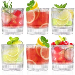 triplorare ribbed glassware set of 6, 9.5oz rocks glasses, ribbed drinking glasses, vintage ribbed glasses, origami glass cups for whiskey, cocktail, mixed drink