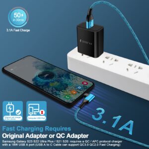 USB C Cable 3.1A Android Charger Type C Fast Charging Right Angle,2Pack 6ft Braid Cell Phone Power Cord for Samsung Galaxy S24 S23 Ultra Plus A14 5G A54 S22 S21 S20 A25 A13 A53 A15,iPhone 15,Pixel 8