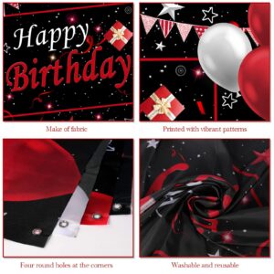 Red and Black Birthday Decorations for Men Women, Happy Birthday Decorations fo Boys Girls Party Decoration Backdrop & Tablecloth Balloons Arch Kit Confetti Balloons Foil Fringe Curtains Table Cover