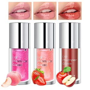 qibest 3 colors lip oil, hydrating lip gloss set, tinted lip balm, long lasting non-sticky lipgloss with big head brush, transparent lip care products for dry lips, moisturizing, nourishing