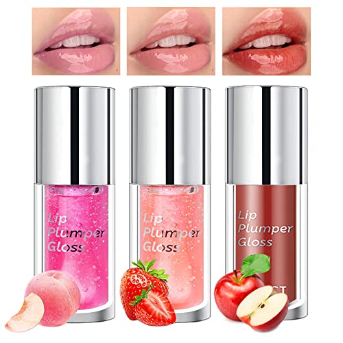 QiBest 3 Colors Lip Oil, Hydrating Lip Gloss Set, Tinted Lip Balm, Long Lasting Non-sticky Lipgloss with Big Head Brush, Transparent Lip Care Products for Dry Lips, Moisturizing, Nourishing