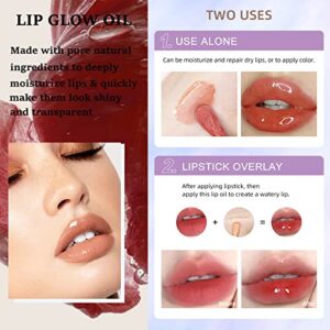 QiBest 3 Colors Lip Oil, Hydrating Lip Gloss Set, Tinted Lip Balm, Long Lasting Non-sticky Lipgloss with Big Head Brush, Transparent Lip Care Products for Dry Lips, Moisturizing, Nourishing