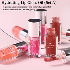 QiBest 3 Colors Lip Oil, Hydrating Lip Gloss Set, Tinted Lip Balm, Long Lasting Non-sticky Lipgloss with Big Head Brush, Transparent Lip Care Products for Dry Lips, Moisturizing, Nourishing