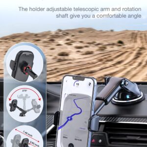 SMORFIT Phone-Mount, Dashboard/Windshield/Window Universal Suction Cup Cell Phone/iPhone Holder with Sticky Pad for Car/Truck, Mobile Phone Telescopic Arm Mount Handsfree Stand