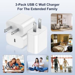 Phone Chargers for Apple iPhone 15 14 13 12 Fast Charger,USB C iPhone Charger Fast Charging Block Box Power Brick,3 Pack 20w Plug for iPhone 14 Pro Max Plus/13/12, iPad Pro,Samsung Galaxy S22 S21 S20