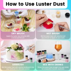 Luster Dust Edible Set, 12 Colors x 5g Food Grade Shimmer Luster Dust, Edible Glitter for Drinks Cake Decorating Cocktails Cookies Strawberries Candy Fondant Baking
