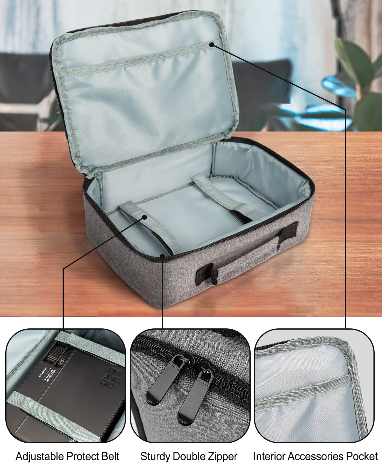 ELEPHAS Projector Case, Projector Carrying Bag with Accessories Pockets (12 x 7.5 x 4 Inches), Grey