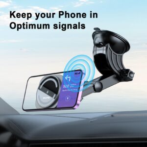 OHLPRO Magnetic Car Wireless Charger for MagSafe Car Mount iPhone 15/14/13/12 Series,Phone Holder Adjustable Telescoping Arm [Military-Grade Suction & Stable Clip] Car Dashboard Windshield Vent