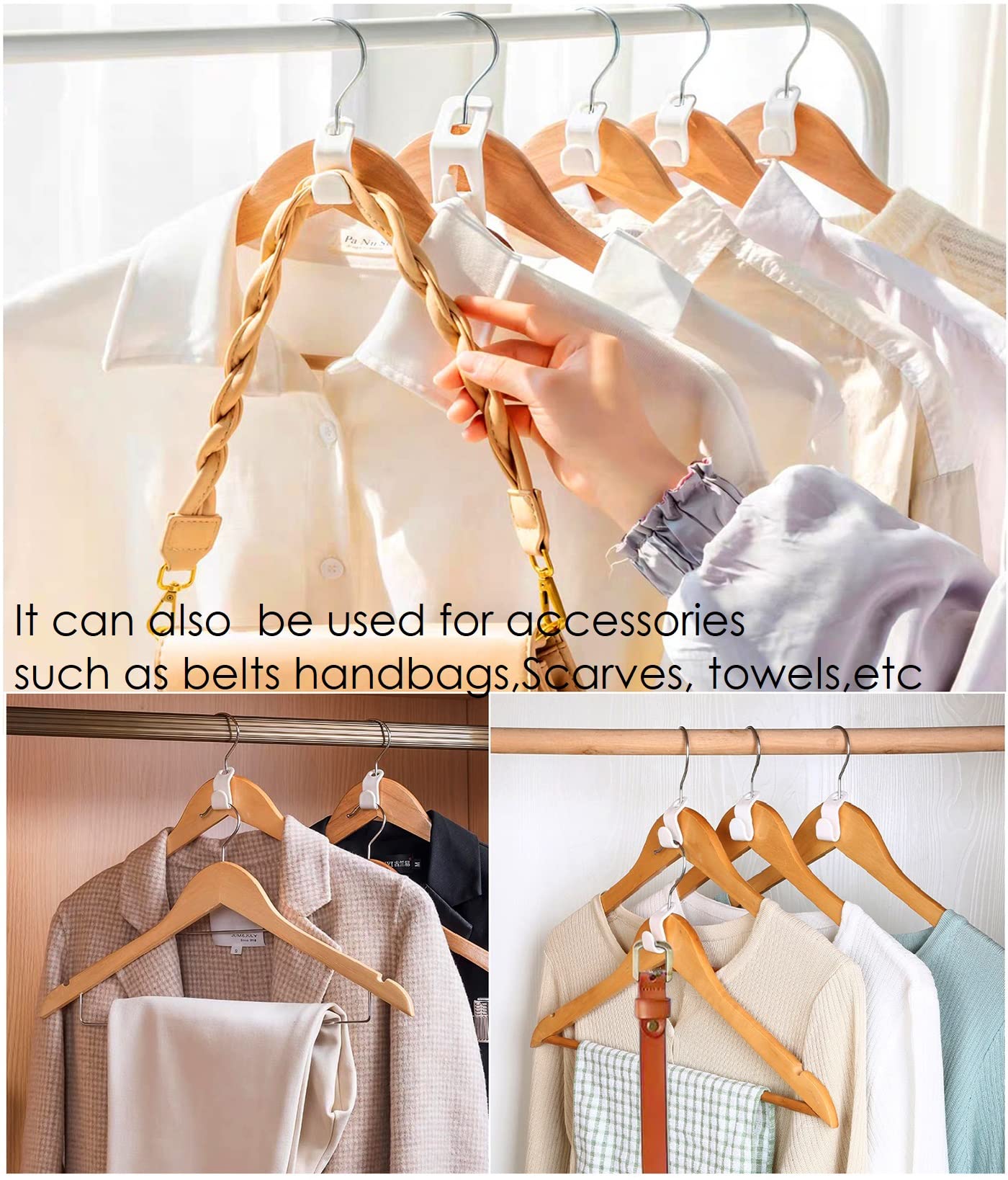 Clothes Hanger Connector Hooks,50 Pcs Hanger Hooks,Hanger Extender Clips, Cascading Clothes Hangers for Heavy Duty Space Saving Cascading Connection Hooks Clip for Closet Wardrobe Organiser(50PWhite)