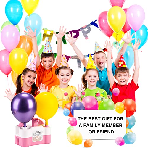 Balloon Pump Flyneei Balloon Pump Electric Balloon Inflator Electric Balloon Pump & Balloon Tying Tool in One Portable Dual Nozzle Balloon Air Pump Balloon Blower for Party Decoration